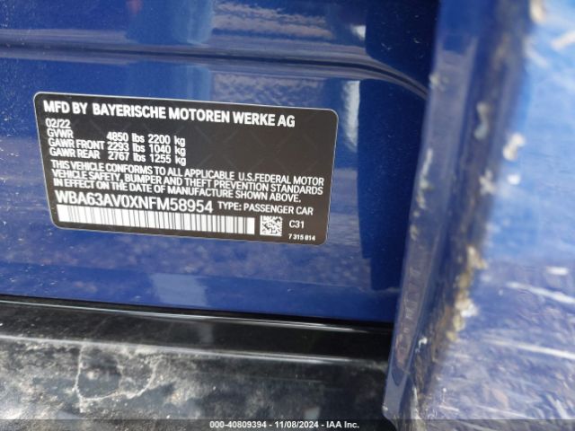 WBA63AV0XNFM58954 BMW 430i Gran Coupe