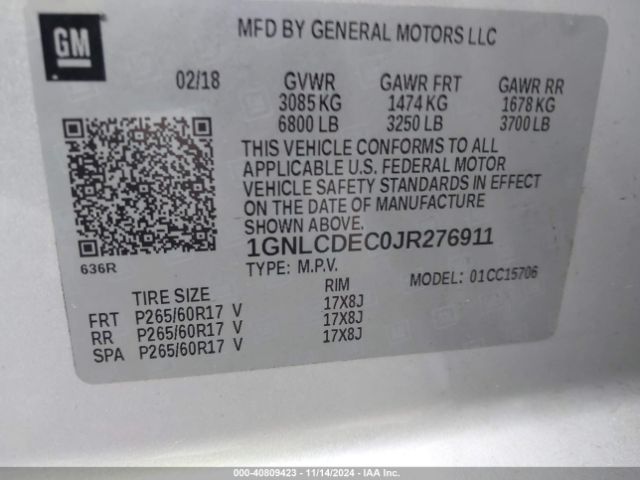 1GNLCDEC0JR276911 Chevrolet Tahoe Commercial Fleet