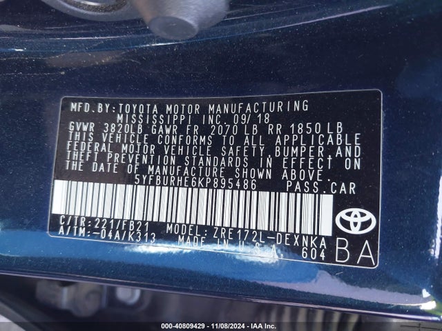 Toyota COROLLA LE 2019 5YFBURHE6KP895486 Image 9