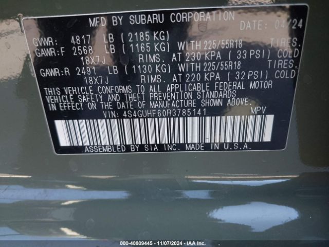 4S4GUHF60R3785141 Subaru Crosstrek Sport