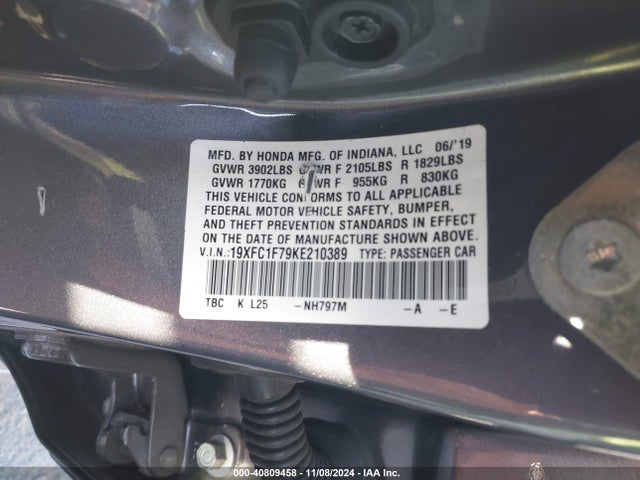 Honda Civic Ex-l 2019 19XFC1F79KE210389 Image 9
