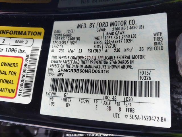 Ford Bronco Sport Big Bend 2022 3FMCR9B60NRD05316 Image 9
