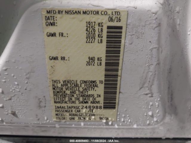 1N4AL3APXGC248988 Nissan Altima 2.5/2.5 S/2.5 Sl/2.5 Sr/2.5 Sv