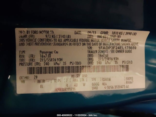 Ford FOCUS SE 2014 1FADP3F24EL175659 Image 9