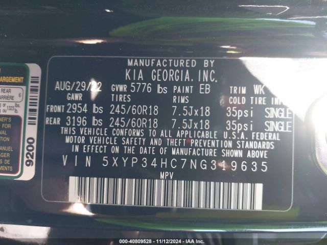 5XYP34HC7NG319635 KIA Telluride Ex
