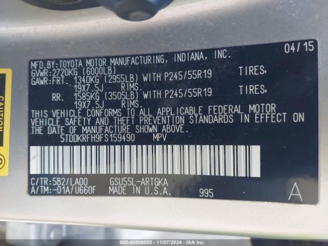 5TDDKRFH9FS159490 Toyota Highlander Limited V6