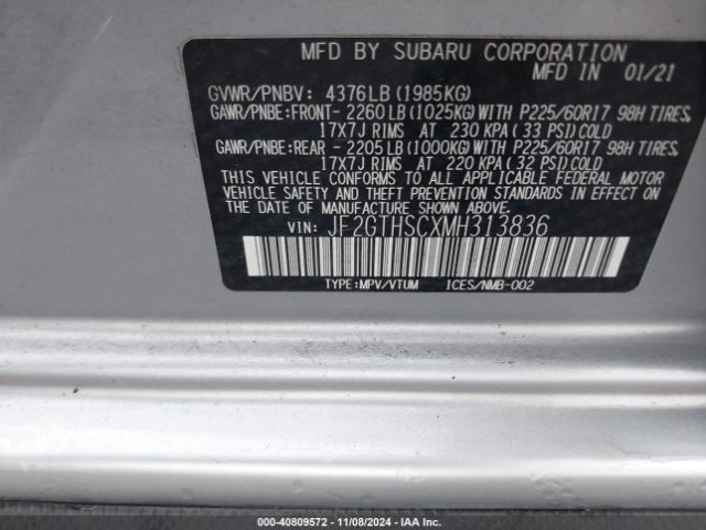 JF2GTHSCXMH313836 Subaru Crosstrek Sport