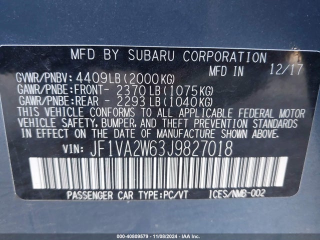 JF1VA2W63J9827018 Subaru Wrx Sti Limited