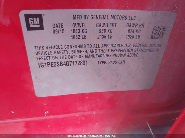 1G1PE5SB4G7172831 Chevrolet Cruze Limited 1lt Auto
