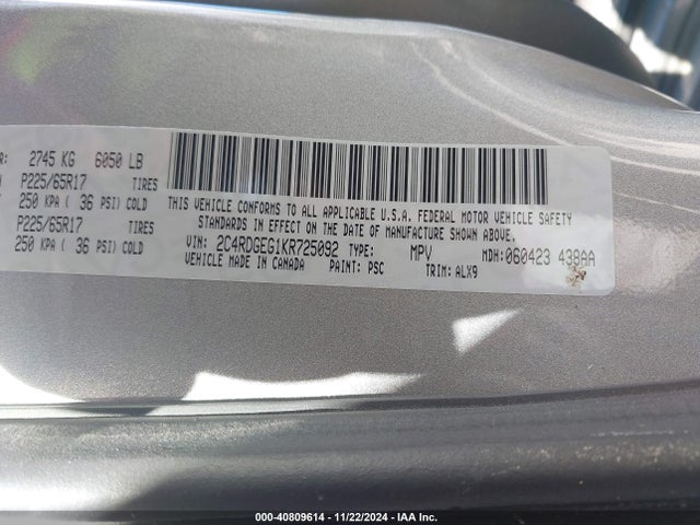 Dodge Grand Caravan Gt 2019 2C4RDGEG1KR725092 Image 9