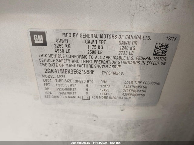 GMC Terrain Sle-1 2014 2GKALMEK9E6219586 Image 9