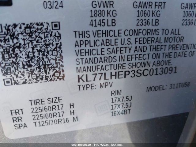 KL77LHEP3SC013091 Chevrolet Trax Fwd Lt