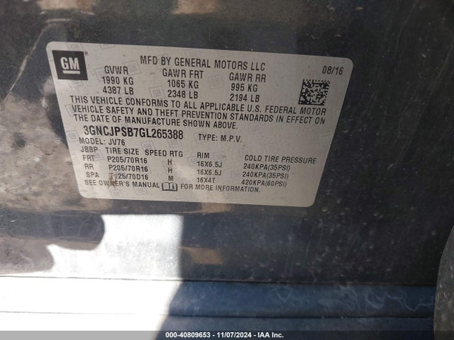 3GNCJPSB7GL265388 Chevrolet Trax Lt