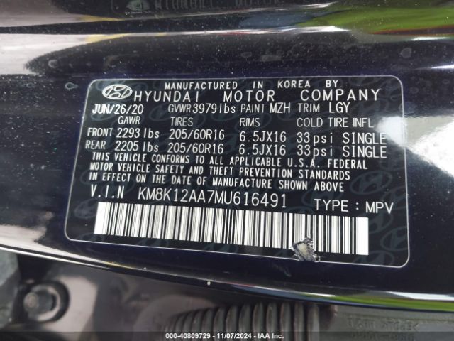 KM8K12AA7MU616491 Hyundai Kona Se