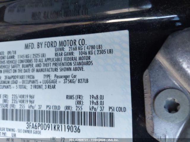 3FA6P0D91KR119036 Ford Fusion Titanium