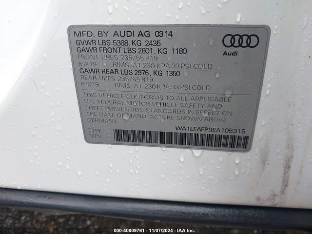 WA1LFAFP9EA105315 Audi Q5 2.0t Premium
