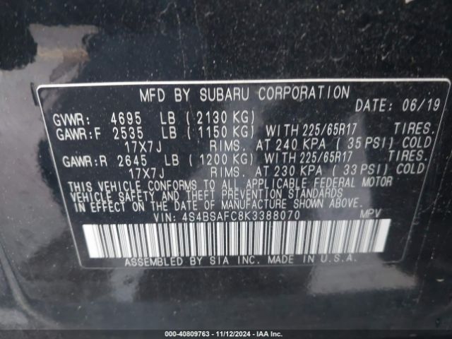 4S4BSAFC8K3388070 Subaru Outback 2.5i Premium