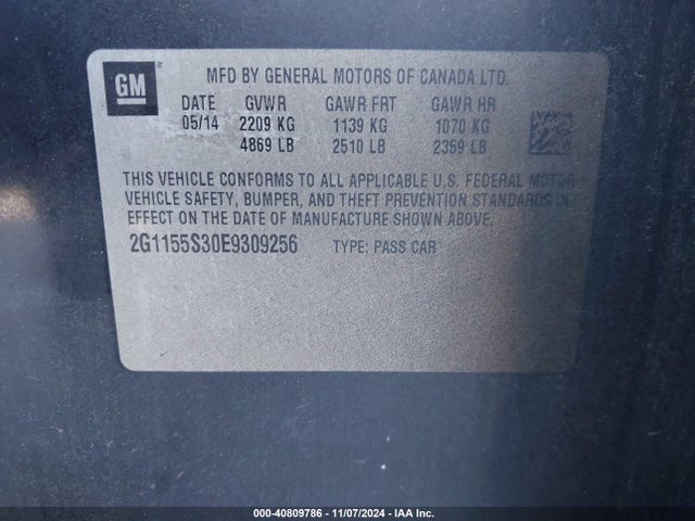 Chevrolet IMPALA 2LZ 2014 2G1155S30E9309256 Image 9
