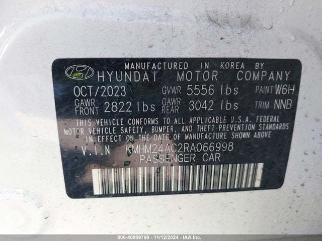 KMHM24AC2RA066998 Hyundai Ioniq 6 Se