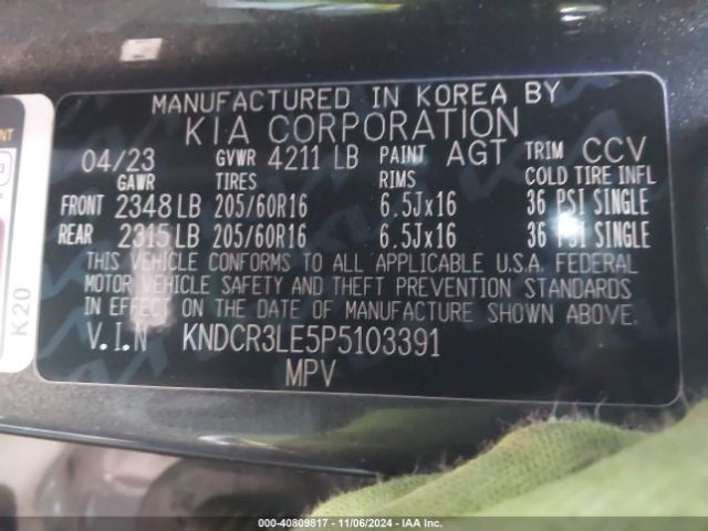 KNDCR3LE5P5103391 KIA NIRO EX