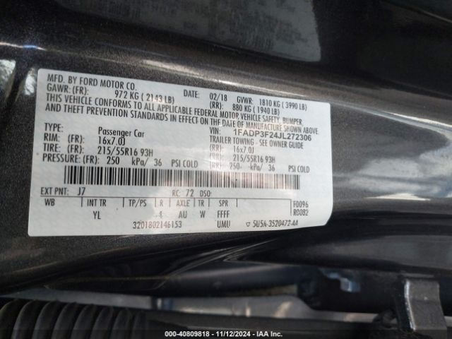 1FADP3F24JL272306 Ford FOCUS SE