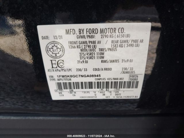 1FM5K8GC7NGA08945 Ford Explorer St