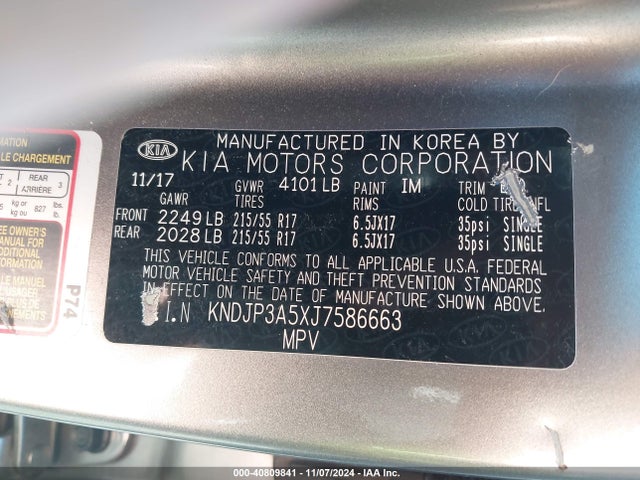 KIA SOUL + 2018 KNDJP3A5XJ7586663 Image 9