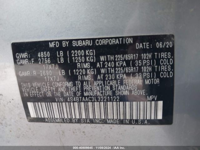 4S4BTAAC3L3221122 Subaru Outback