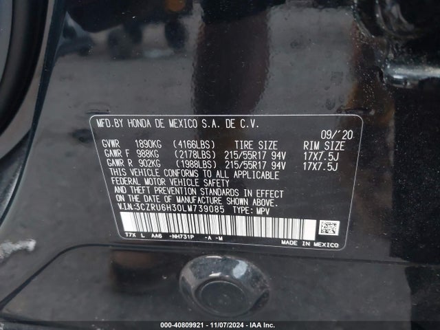 Honda Hr-v Awd Lx 2020 3CZRU6H30LM739085 Image 9
