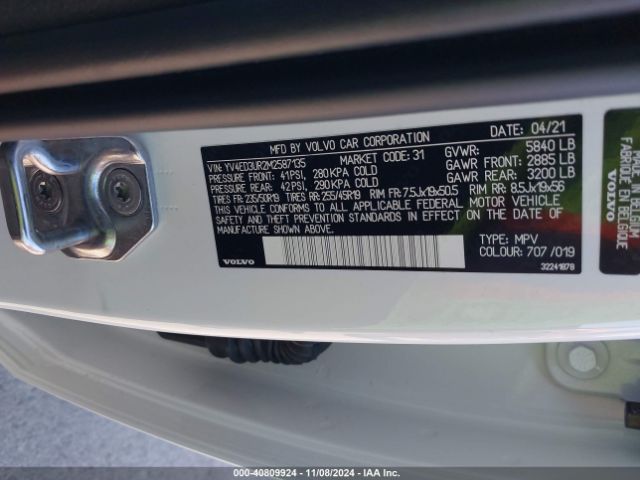 2021 VOLVO XC40 RECHARGE PURE ELECTRIC YV4ED3UR2M2587135 Photo 8