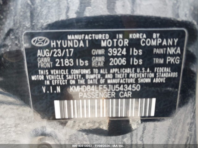KMHD84LF5JU543450 Hyundai Elantra Value Edition