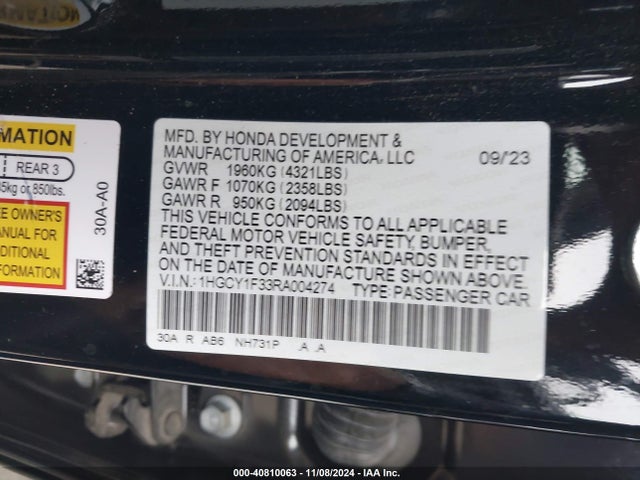 Honda ACCORD EX 2024 1HGCY1F33RA004274 Image 9