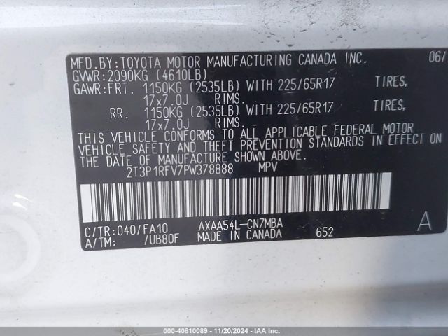 2T3P1RFV7PW378888 Toyota Rav4 Xle