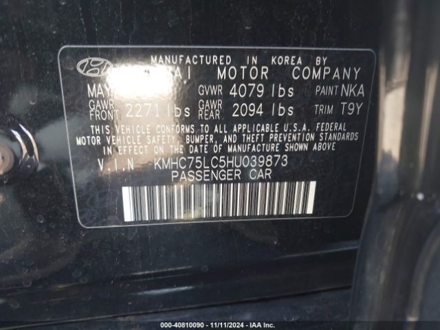 KMHC75LC5HU039873 Hyundai Ioniq Hybrid Sel