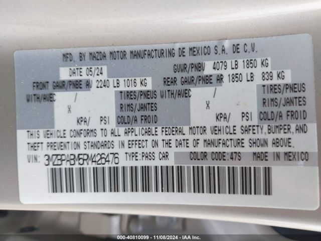 3MZBPABM5RM426476 Mazda Mazda3 2.5 S Select Sport