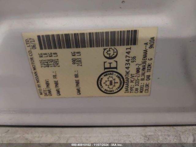 1N4AA6AP7HC434741 Nissan Maxima 3.5 Platinum/3.5 S/3.5 Sl/3.5 Sr/3.5 Sv