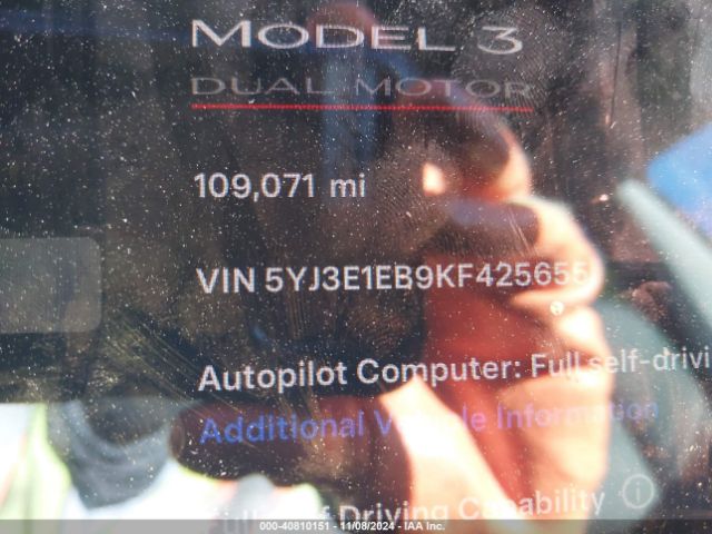 5YJ3E1EB9KF425655 Tesla Model 3 Long Range/performance