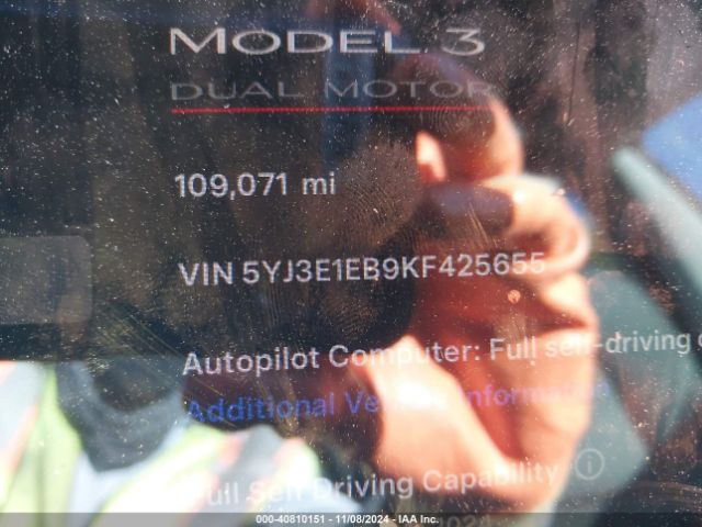 5YJ3E1EB9KF425655 Tesla Model 3 Long Range/performance