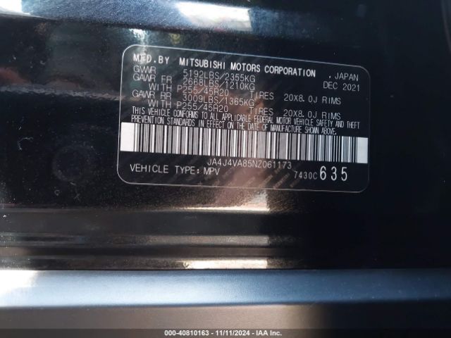 2022 MITSUBISHI OUTLANDER JA4J4VA85NZ061173 Photo 8