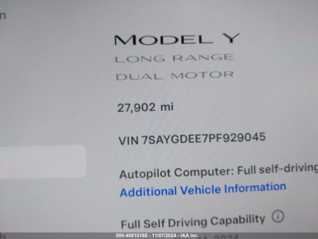 7SAYGDEE7PF929045 Tesla Model Y Awd/long Range Dual Motor All-wheel Drive