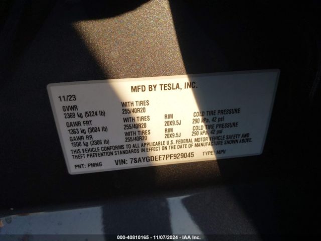 7SAYGDEE7PF929045 Tesla Model Y Awd/long Range Dual Motor All-wheel Drive