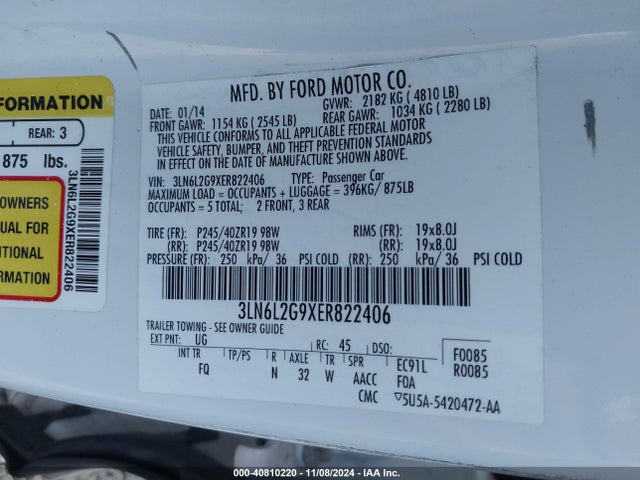 3LN6L2G9XER822406 Lincoln MKZ
