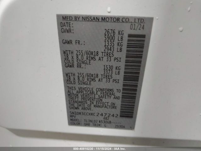 5N1DR3CCXRC247242 Nissan Pathfinder Sl 4wd