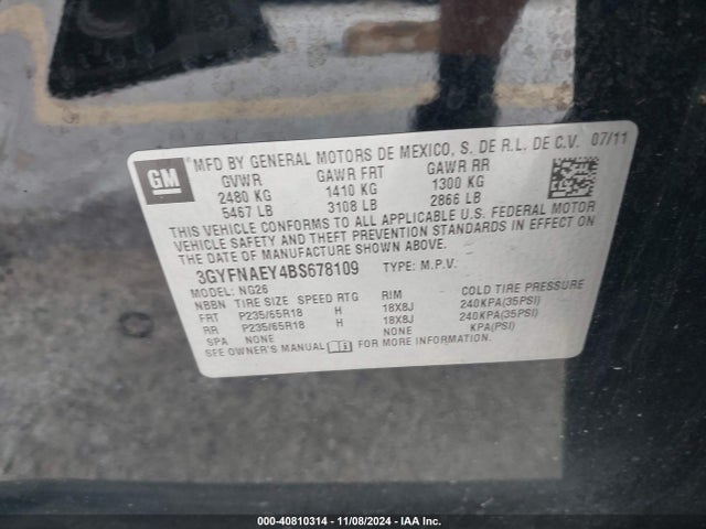 2011 CADILLAC SRX 3GYFNAEY4BS678109 Photo 8