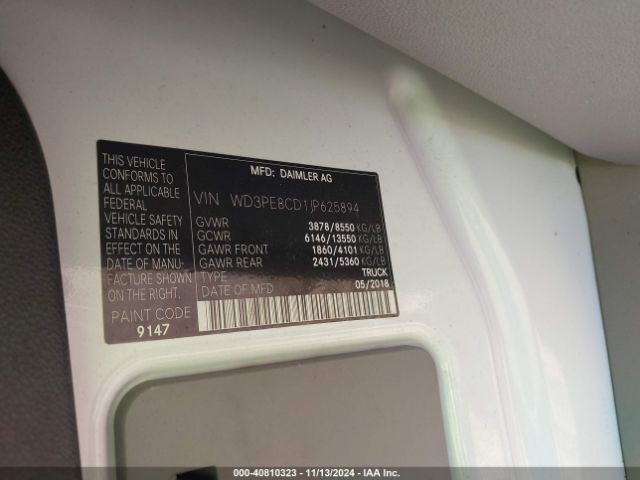 WD3PE8CD1JP625894 Mercedes-Benz Sprinter 2500 High Roof V6