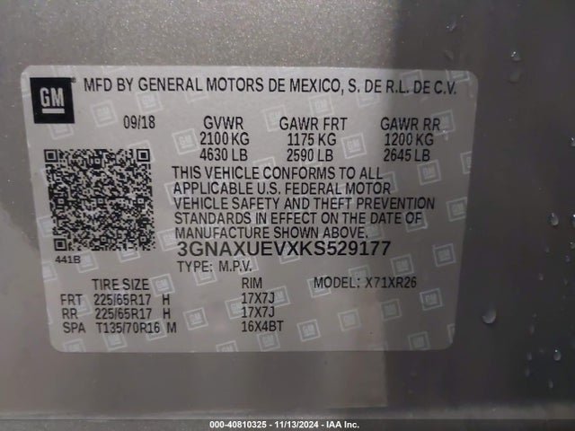 Chevrolet EQUINOX LT 2019 3GNAXUEVXKS529177 Image 9
