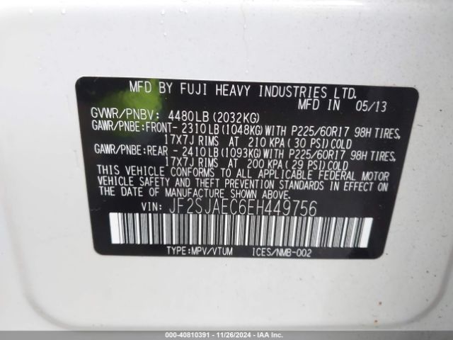 JF2SJAEC6EH449756 Subaru Forester 2.5i Premium