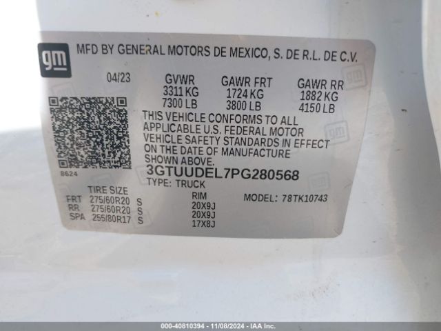 2023 GMC SIERRA 1500 3GTUUDEL7PG280568 Photo 8