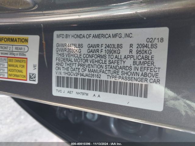 1HGCV2F94JA026162 Honda Accord Touring 2.0t