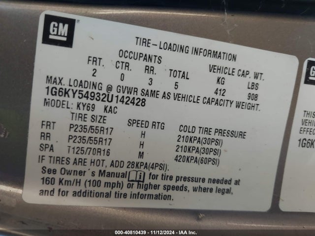 2002 CADILLAC SEVILLE 1G6KY54932U142428 Photo 8